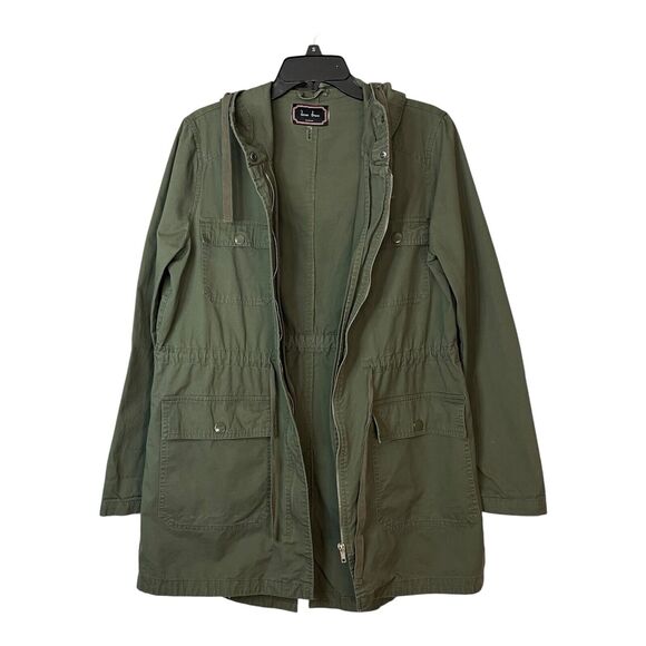 Love Tree Women’s Medium Olive Green Cinch Waist Cargo Utility Jacket w/ Hood - Picture 5 of 10